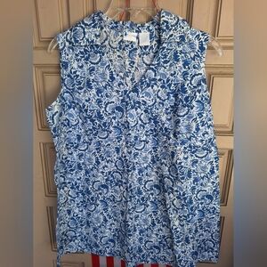 InDueTime Maternity Blouse Surplice Bodice SzM Lt White/Lt Blue Sleeveless Cute
